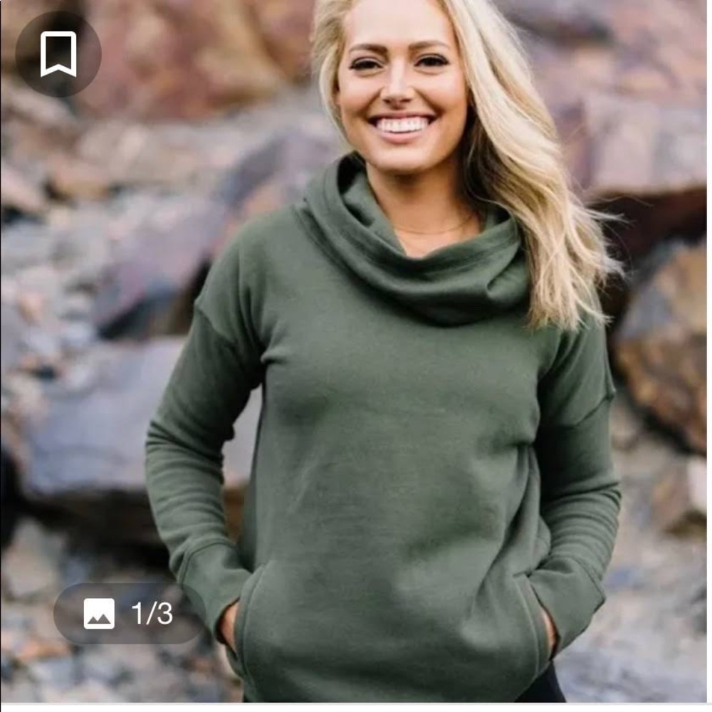 Zyia Olive Green Oh So Soft Cowl Neck Hoodie